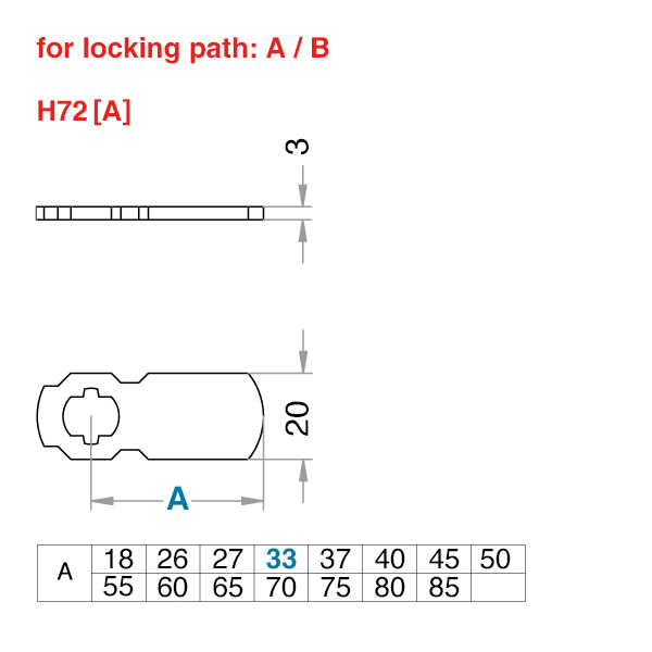EVVA standard closing lever H72[A]
