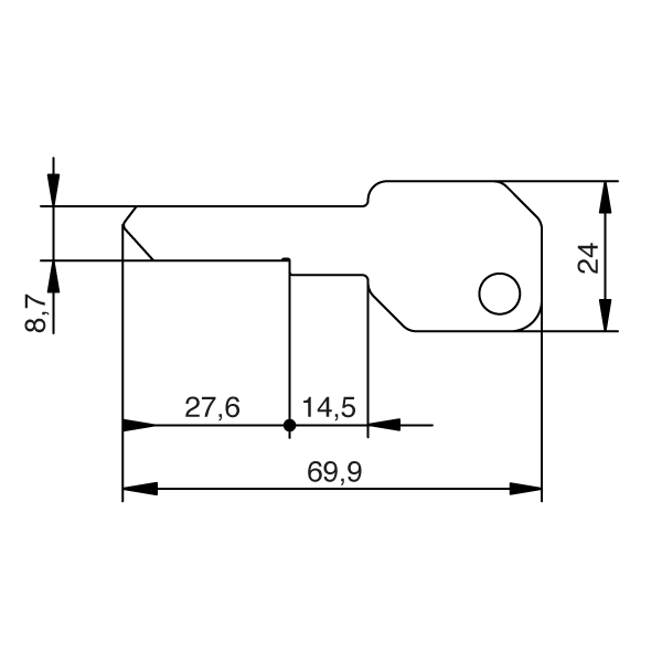 EVVA EPS key with extended key neck dimensions