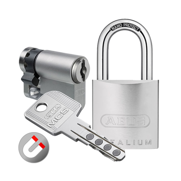 EVVA MCS half cylinder + ABUS padlock 86TI/45