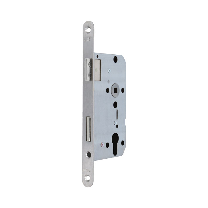 PZ mortise lock for apartment doors with lockable latch bolt, rounded forend